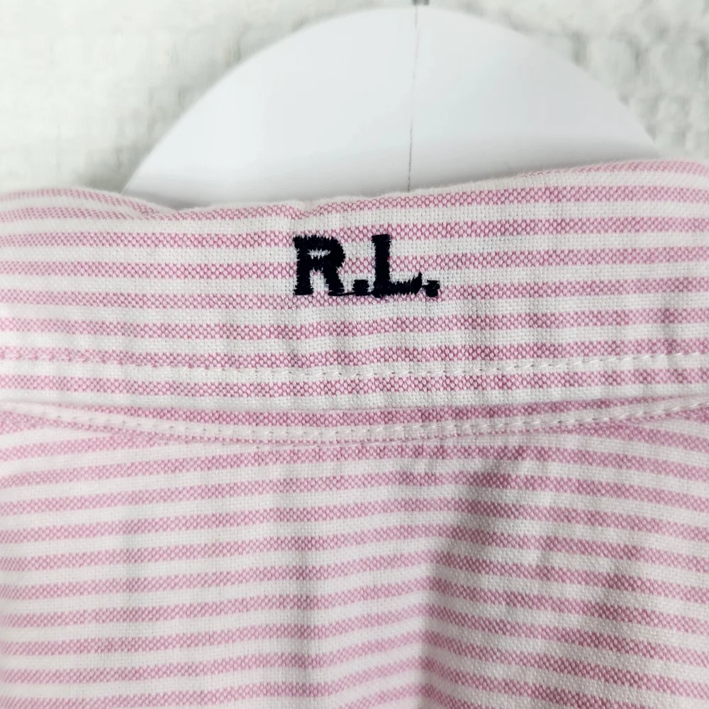 Ralph Lauren Pink Striped Shirt with Green Grasshopper Embroidery
